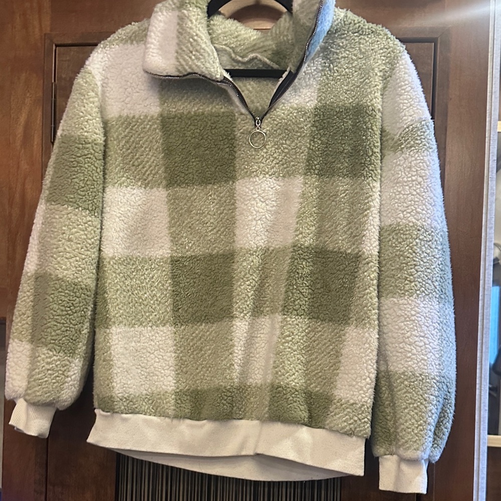 Green and White Plaid women’s  Sweater